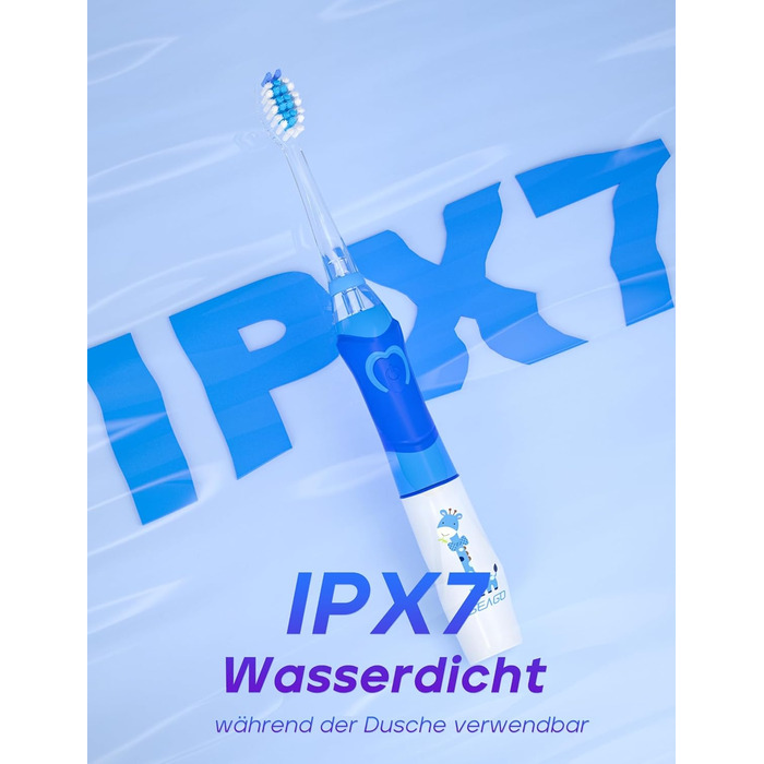 Дитяча електрична зубна щітка Seago з 8 додатковими мякими насадками для щітки та 4 індивідуальними режимами, світлодіодним підсвічуванням, інтелектуальним таймером, водонепроникність IPX7, дитяча звукова зубна щітка від 3 років, SG977 (синя)