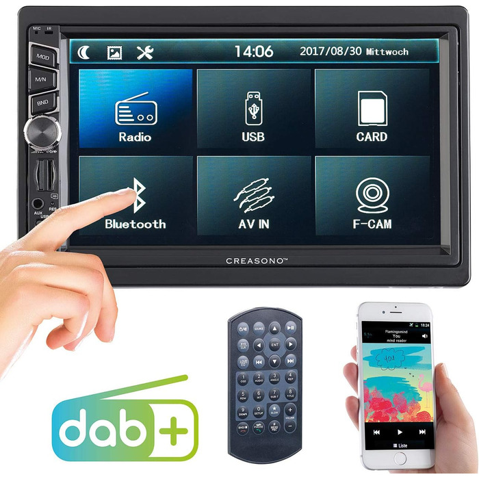 Автомагнітола Creasono 2DIN DAB автомагнітола 2-DIN-DAB/FM, сенсорний дисплей, Bluetooth, гучний зв'язок гучного зв'язку, 4х45 Вт (автомагнітола з камерою заднього виду DAB, автомагнітола DAB з Bluetooth MP3, автомобільні системи гучного зв'язку)