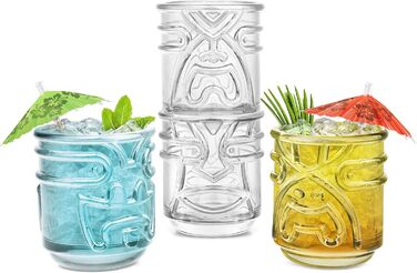 Останній штрих TIKI Скляні стакани для коктейлів TUMBLERS, що складаються, CLEAR Прозорі 355 мл Гавайська тематика 4 шт. и - TK5303 Сучасна прозора прозорість