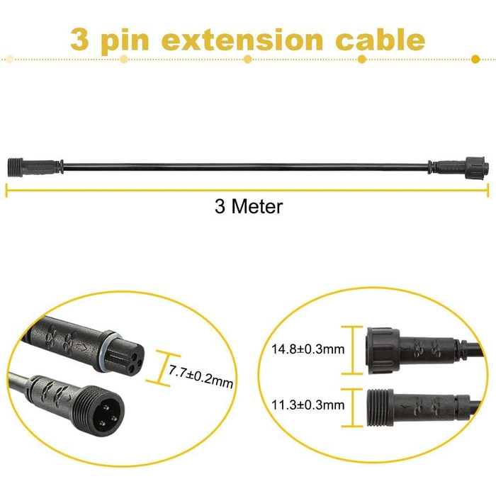 Подовжувачів 3M для світлодіодних ліхтарів RGB, водонепроникний IP67 (5 шт., 3 м, 3 контакти), 5