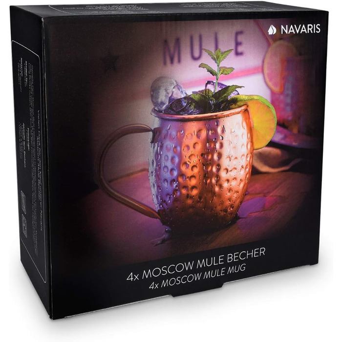 Набір кухлів Navaris Moscow Mule Mug Набір з 4-х мідних кухлів - 4-х мідні кухлі для пива Москва Мул Джин - Коктейльний кухоль кований - Кухоль з нержавіючої сталі з міддю - Набір з 4-х, кований