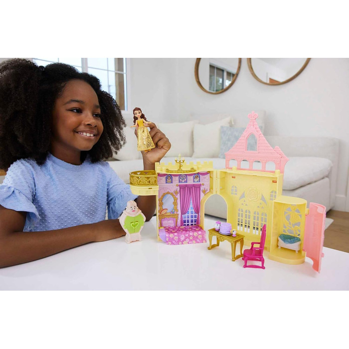 Іграшка Disney Princess, ляльковий будиночок Belle's Stacking Castle з маленькою лялькою та 8 деталями, натхненний фільмом Діснея, іграшки для подорожей та подарунки для дітей Belle's Castle, 52 -