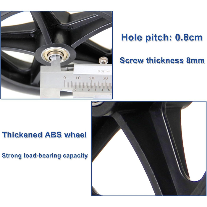 Колеса для інвалідних візків, заміна для передніх коліс інвалідного візка, 2 шт. и міцних коліщаток, безшумні стандартні коліщатка, стійкі до проколів, для літніх і хворих людей, розміри чорні 8 дюймів / 20 см.