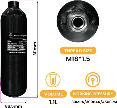 Повітряний бак з вуглецевого волокна TUXING 4500Psi 1.1 л