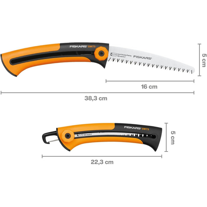 Ручна пила Fiskars для свіжої деревини, груба зубчастість, довжина пильного диска 16 см, висувне, пильне полотно з нержавіючої сталі, чорний/помаранчевий, Xtract, SW73, довжина 35 см, 1000613 SW 73 - Груба зубчастість (36 см) Одинарна