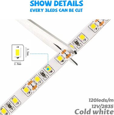 Світлодіодна стрічка Arote Light 5м 12V холодна біла 6000K 600LEDS Світлодіодна стрічка 2835SMD Самоклеючі світлодіодні стрічки Струнні світильники з диммером IP20 з блоком живлення для кухні, кабінету, вечірки