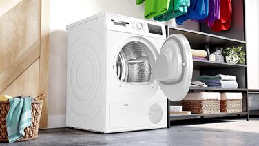 Сушильна машина з тепловим насосом Bosch Home Appliances до 8 кг, енергоспоживання  236 кВтгод/рік, оптимальне сушіння AutoDry, чутлива система сушіння, дбайлива до текстилю, екологічно чиста охолоджуюча рідина, білий