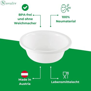 Миска для миття посуду Novaliv 5 шт. кругла 7,5 л, D36 см, біла, без вмісту БФА, можна мити в посудомийній машині Ідеально підходить для кухні та кемпінгу, Кругла миска, Велика пластикова миска, Миска для миття, Пластикова миска, Миска для тіста 5 36 см Ø