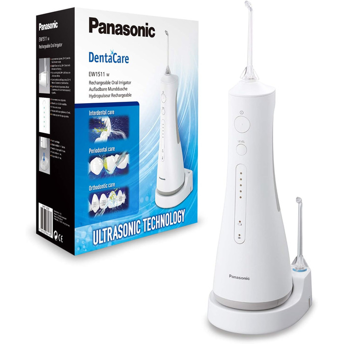 Іригатор порожнини рота Panasonic Ultra Sonic EW1511 (електричний, міжзубне чищення, вбудована зарядна станція) білий і запасні насадки WEW0984 для іригатора порожнини рота