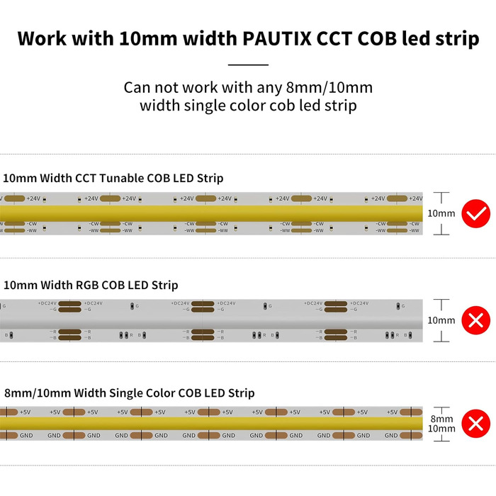 Світлодіодна стрічка PAUTIX COB CCT Теплий білий Холодний білий, 5M 3200 світлодіодів з можливістю затемнення 2700K-6500K 24V Набір світлодіодних стрічок із джерелом живлення та радіочастотним пультом дистанційного керування для спальні Кухня Телевізор Дз