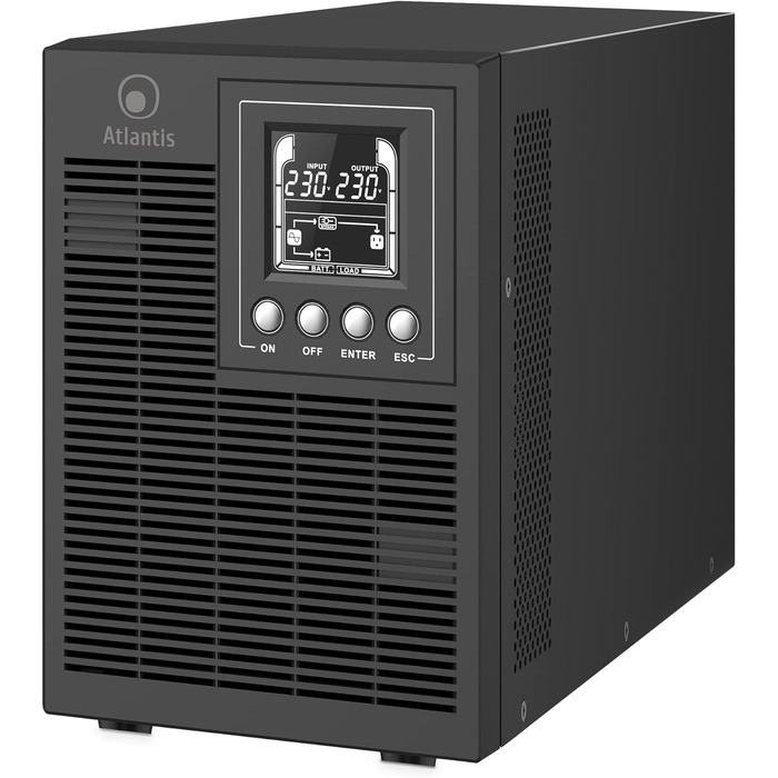 ДБЖ Atlantis A03-OP1502P PRO PRO UPS OnLine Сервер з подвійним перетворенням чистої синусоїди 1500 ВА 1350 Вт, вежа, РК-дисплей, USB, послідовний RS-232, 4 виходи IEC, слот SNMP, 3x12V-9Ah