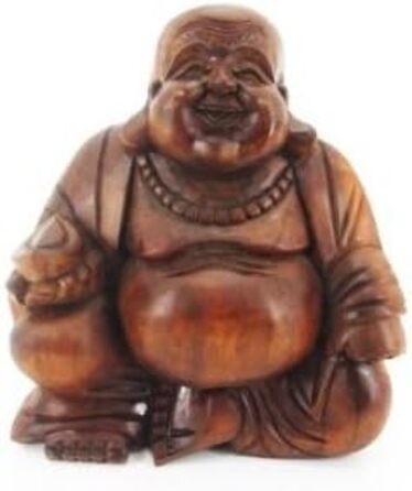 Різьблений коричневий масив дерева Балі HB, 12cm Happy Buddha Sitting Wood