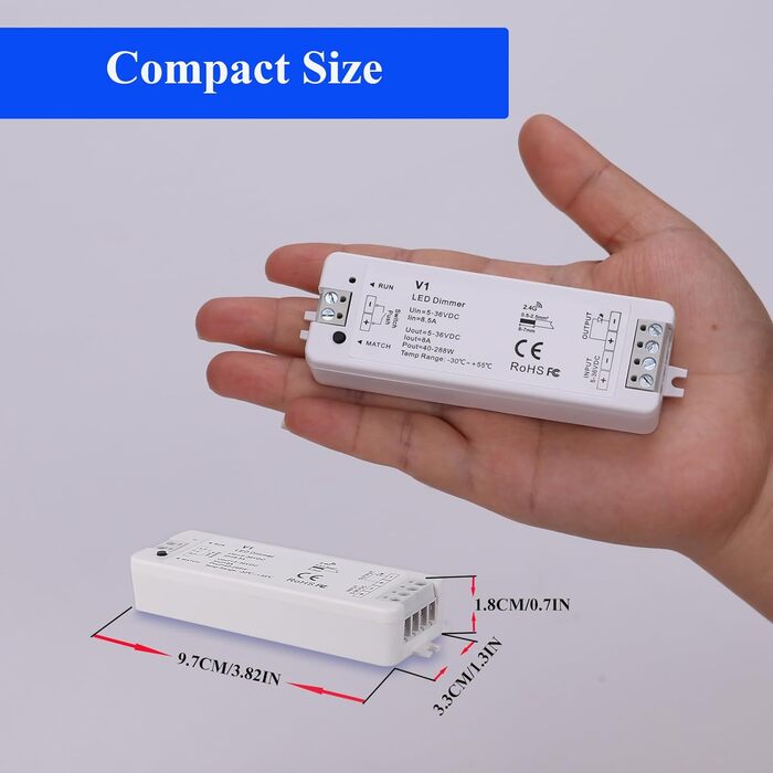 Контролер світлодіодного диммера JOYLIT з пультом дистанційного керування, DC 5V-36V 8A 2.4 ГГц радіочастотний пульт дистанційного керування Перемикач диммера для однотонної світлодіодної стрічки з можливістю затемнення, магнітний настінний контролер світ