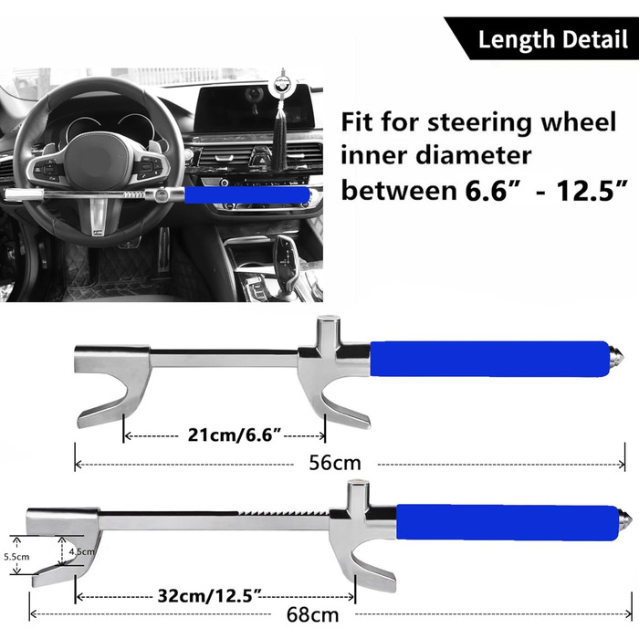 Кіготь керма Tevlaphee, Блокування керма для автомобіля, Автомобільний антизлодій, Блокування керма RV, Кіготь автомобіля як іммобілайзер, Універсальний(Жовтий) (Синій)