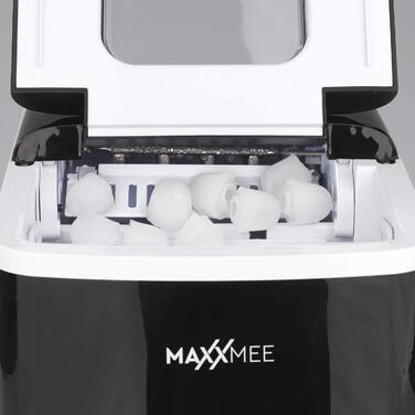 Машина для виготовлення кубиків льоду MAXXMEE Ice Maker Льодогенератор з кубиками 2 розмірів, резервуар для води 1,8 л, підключення до води не потрібне, 9 кубиків льоду приблизно за 8 хв З великим оглядовим вікном 120 Вт / чорний