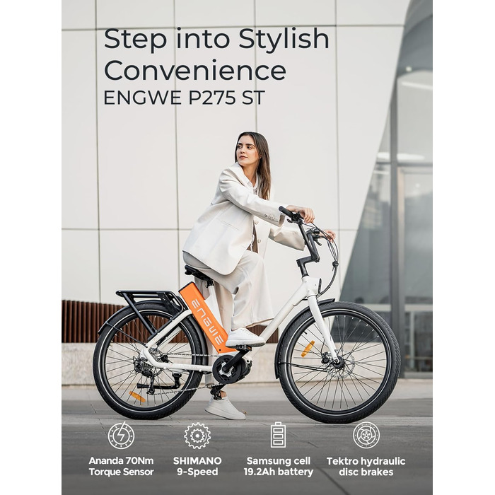 Чоловічий гірський велосипед ENGWE E Bike, запас ходу Ebike 260 км на акумуляторі 36 В 19.2 Ач, середній двигун E-Bike 250 Вт Макс. 25 км/год, електричні велосипеди 27.5 * 2.4-дюймові шини, приміський електричний велосипед для дорослих P275 Black P275 ST