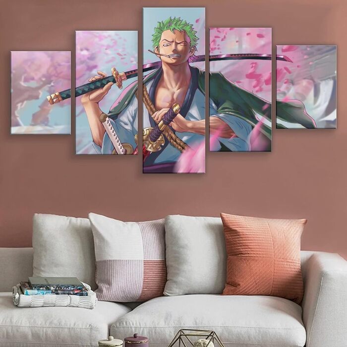 Загальний аніме Zoro Canvas Poster з 5 предметів Настінне мистецтво Декор Принт, Мисливець на піратів, для вітальні, спальні, Прикраса без рами 60x32 дюймів (Без рами 40x22 дюйма (100x55 см), стиль B)