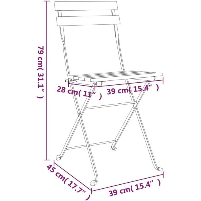 Стільці для бістро 2 шт., Стілець бістро зі складним сталевим каркасом, Складаний стілець для садового патіо, Садове крісло Крісло для патіо, масив дерева Сталь акації білий