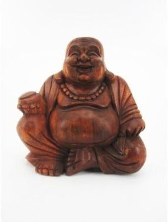 Різьблений коричневий масив дерева Балі HB, 12cm Happy Buddha Sitting Wood