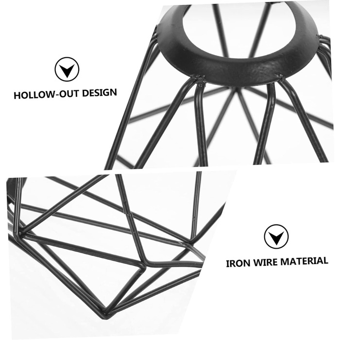 И Ротанговий абажур Плетений металевий абажур Залізний кронштейн Ротанговий абажур Лампа з залізного дроту Лампа в клітку 14x13смx3 шт. Чорнийx3 шт., 3 шт.