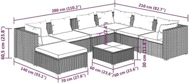 Меблі для відпочинку Садовий ротанг, Меблі для відпочинку Poly Rattan, Набір меблів для саду для відпочинку, Набір балконних лаунжів з ротанга, Диван для патіо Ротанг, Садовий диван з подушками Poly Rattan Grey, 8 шт.