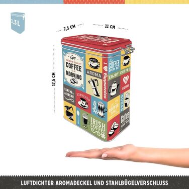 Банка для кави в стилі ностальгічне мистецтво в стилі ретро, 1,3 л, кавовий колаж ідея подарунка для шанувальників кави, жерстяна коробка з аромакришкою, вінтажний дизайн