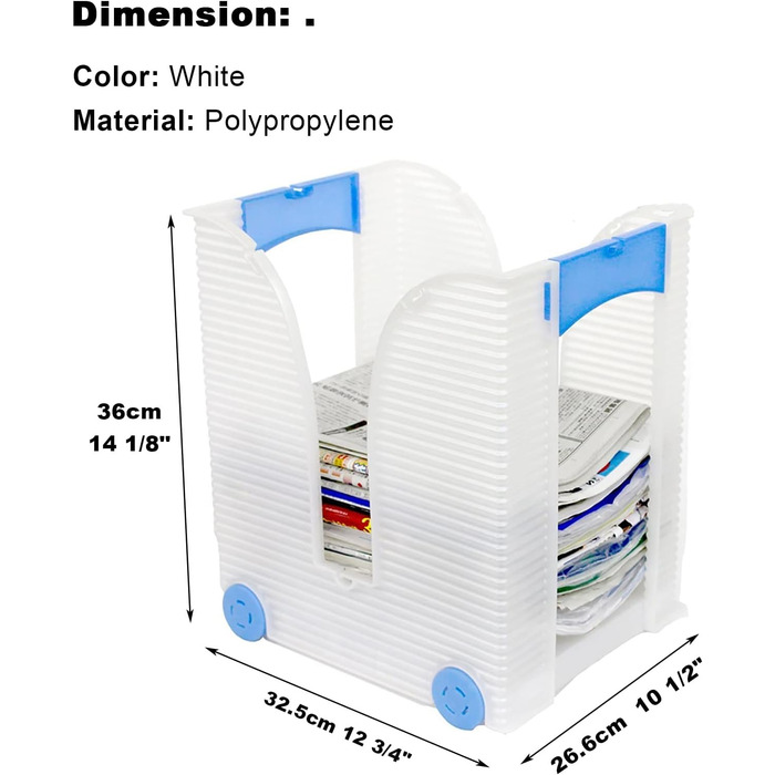 Складаний стелаж для журналів, кошик для зберігання на колесах, органайзер для газет і журналів, підлогова підставка для літератури для офісів (колір білий) Білий