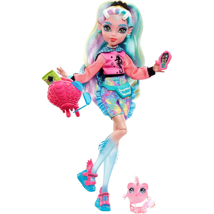 Лялька MONSTER HIGH Lagoona Blue - рожевий балахон, велосипедні шорти з батику, босоніжки на платформі, ласти, аксесуари, для дітей віком 4, HHK55