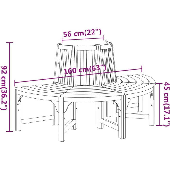 Лавка на дереві, Напівкругла лавка, Стійка до погодних умов Садова лавка зі спинкою, Дерев'яна лавка Паркова лава Кругла лава, Ø160 см Евкаліпт з масиву дерева Ø160 см