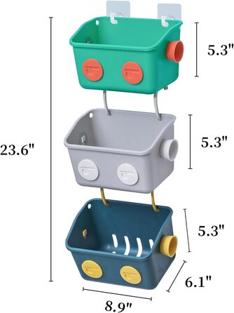 Кошик-органайзер для зберігання іграшок для ванни Keyoung LUFOFOX, 3-шаровий барвистий робот для моделювання настінних дитячих підвісних душових кабін з гачками для шампуню
