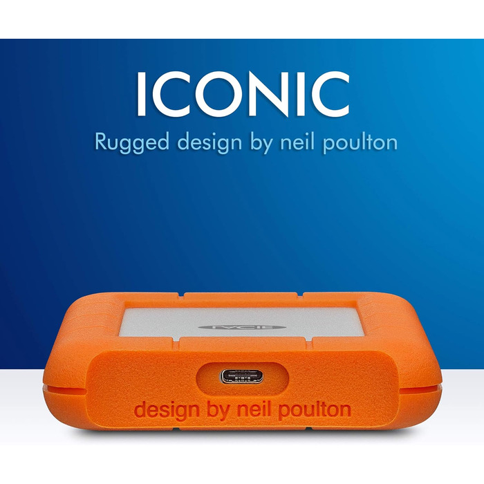 Зовнішній жорсткий диск LaCie Rugged USB-C 2TB Портативний жорсткий диск - сумісний з USB 3.0, стійкий до падінь, пилу та дощу, для Mac та ПК, настільний комп'ютер, робоча станція, ноутбук, 1 місяць Adobe CC (STFR2000800) 2TB HDD