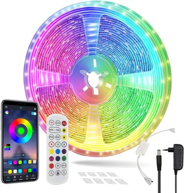 Світлодіодна стрічка Aitesuo 7.5 м, світлодіодна стрічка Bluetooth RGB з керуванням і пультом дистанційного керування, синхронізація з музикою, затемнення, світлодіодна стрічка самоклеюча, струнні світильники, що змінюють колір, для вечірки, дому, прикрас