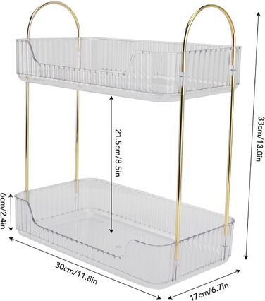 Настільний органайзер для ванної кімнати JUOPZKENN з 2 рівнями, органайзер для макіяжу на стійці, полиця для косметики для догляду за шкірою, тримач для парфумів для туалетного столика, (прозорий білий)