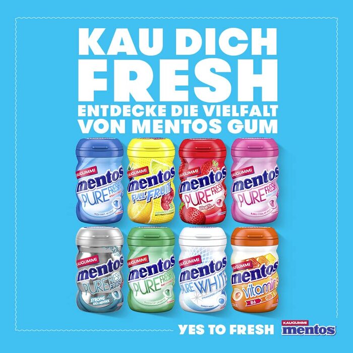 Жувальна гумка Mentos Pure Fresh Mint, 6 коробок драже жувальної гумки без цукру зі смаком м'яти перцевої та рідким наповнювачем, мультиупаковка (6 x 70 г)