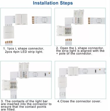 Мм світлодіодний штекер L-подібної форми 8 мм 4-контактний RGB 3528 2835 5050 Світлодіодна стрічка Кутовий роз'єм Адаптер для встановлення дроту 4-контактний 8 мм L, 10 шт., 4PIN 8
