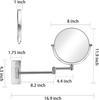 Косметичне дзеркало AusDaur настінне 8-дюймове косметичне дзеркало зі збільшенням /10 шт. Дзеркало для гоління на 360 настінне хромоване - ідеально підходить для ванних кімнат, спалень, готельних номерів і гардеробних кімнат