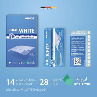 Смужки для відбілювання зубів Onuge Bright White - без перекису - також для чутливих зубів 28 смужок - 14 днів 28 шт. (1 упаковка)