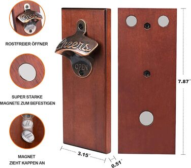 Настінна відкривачка для пляшок з магнітом, настінна відкривачка для пива, Унікальні ідеї подарунків для чоловіків тато хлопець чоловік дідусь, Прикольні гаджети на день подяки різдвяні подарунки на день народження коричневий