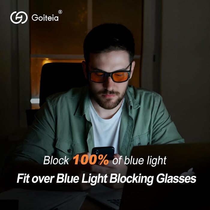 Жовтого кольору для кращого сну - Ultralight Nightfall Orange покращує сон S-59*40mm, 100 Orange Blue Light Blocking Over Glasses - Gaming Glasses