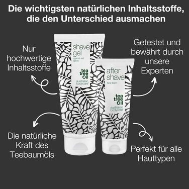 Чоловічий набір для гоління з олією чайного дерева - Комбінація гелю для гоління та після гоління для гладкого та комфортного гоління - Ідеально підходить для чутливої шкіри - Зволожуюча формула - Високоефективні засоби для гоління