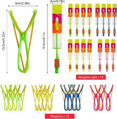 Світлодіодне світло Нічна іграшка-рогатка вертоліт, літаюча іграшка вертоліт, вечірні іграшки для дітей Дитячий день народження Сувеніри Подарунки для вечірки Набір еластичної рогатки, 15 шт.