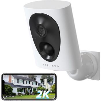 Камера спостереження virtavo Outdoor Battery 2K Camera Surveillance Outdoor WLAN Wireless, Wi-Fi Outdoor, зовні/всередині кольорове нічне бачення, Працює з Alexa, PIR, 2-way audio, Cloud/SD Storage 2.4Ghz 3MP