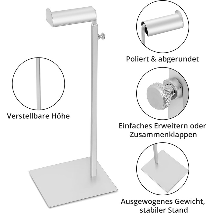 Регульована підставка для сумочки з нержавіючої сталі 2 шт. - Багатофункціональна підставка для сумочки для капелюха, прикрас, аксесуарів - Легке регулювання висоти, стійка плоска основа - Блискуче металеве срібло, 8