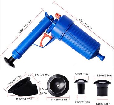 Очищувач труб стисненого повітря Lwuey, пістолет для чищення труб для зливу унітазу 4 запасні головки очищувача тиску Потужний плунжер для раковини Ефективний засмічення ванни ванни кухонні стоки кухонні стоки