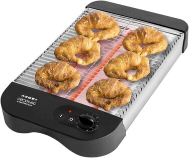 Плоский тостер Cecotec Turbo EasyToast Basic. 3 кварцових радіатора, 6 рівнів потужності, ящик для крихт, перемотувач кабелю, термостійка пластикова обробка, 900 Вт. 3 резистора пластикові багатокольорові