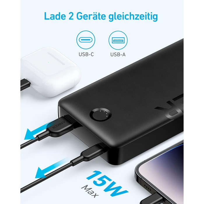 Powerbank Anker на 20 000 мАг з портом USB-C вхід і вихід, 15 Вт