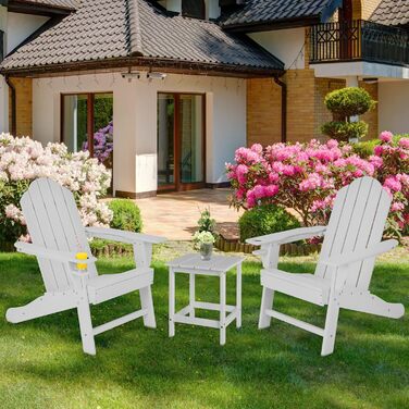 Крісло GIANTEX Adirondack ергономіцове, Садове крісло Садове крісло стільце стійке до погодних умов, Крісло/крісло Westport з підсклянником, Крісло Adirondack витримує до 150 кг, Крісло для патіо біле 78,5 x 85,5 x 94 см (Д x Ш x В)