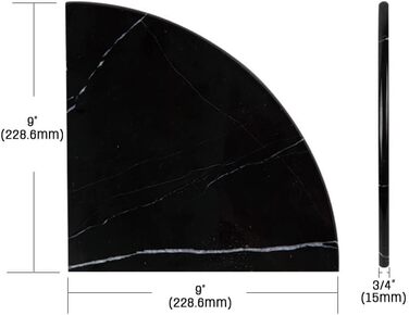 Кутова полиця Adolif Nero Marquina з чорного мармуру, чверть кругла, 100 натуральний мармур, полірований, 22,9 x 22,9 x 1,9 см, кутова полиця Nero Marquina з чорного мармуру для душової кабіни, декор, 1 лист 9'x9'x3/4 Чорний