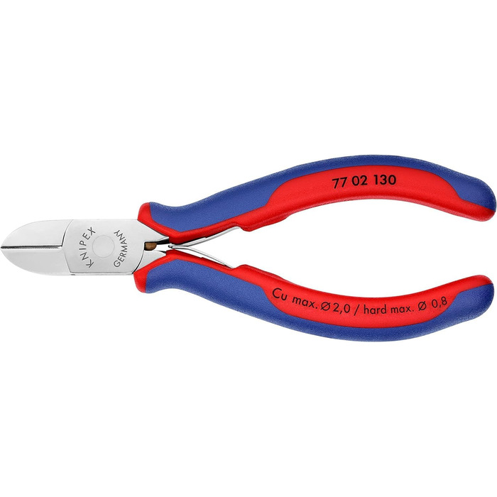 Діагональні кусачки Knipex Electronics з багатокомпонентними ручками 130 мм 77 02 130 Кругла головка, зі скосом 130 мм З багатокомпонентними ручками, червоний/синій