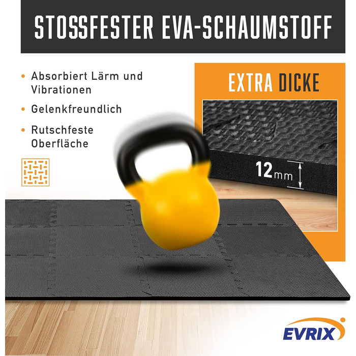 Килимок EVRIX Fitness Extra Thick (на 20 більше захисту) - 18 шт. (331см) - Килимок-пазл Спортивний килимок Shim Fitness Килимок для тренажерного залу та фітнесу Black 178 x 91 см